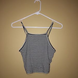 Black&White Striped Crop Top